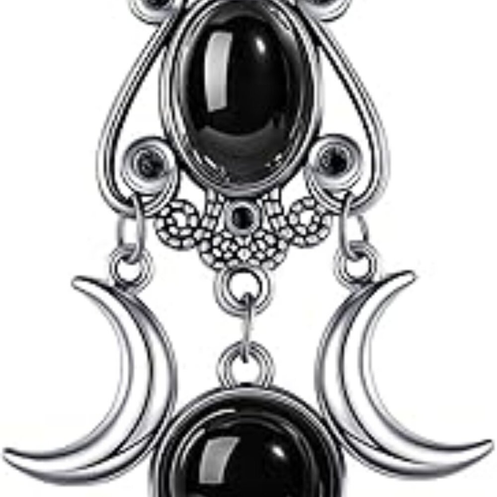 Goth Moon Crystal Necklace Gothic Punk Black Crescent Necklace Statement Jewelry